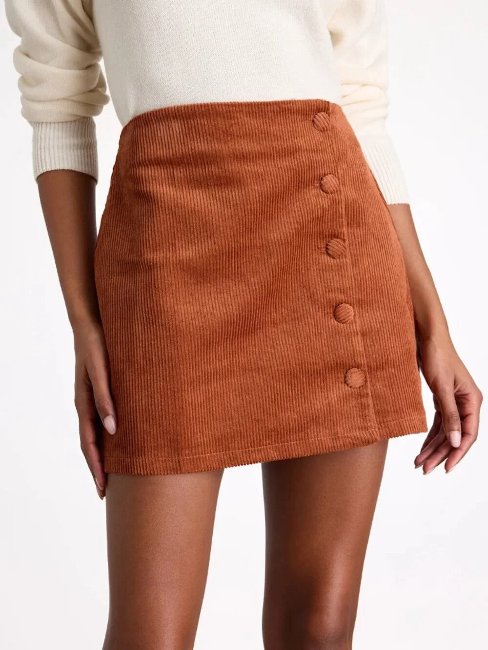 Katherina Rust Brown Button Front Corduroy Skirt